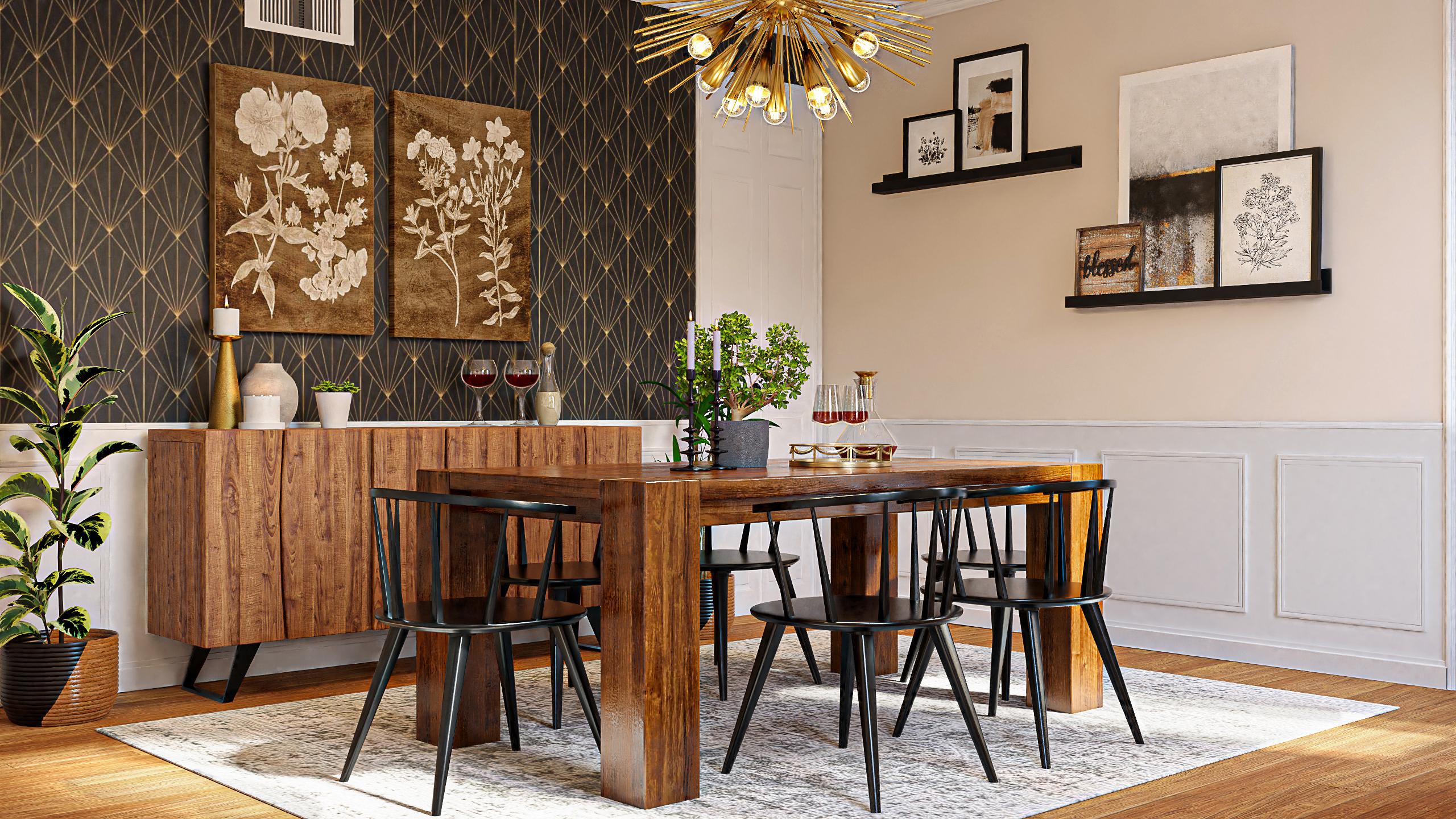 Warm Wood & Gold Complete This Art Deco Dining Room