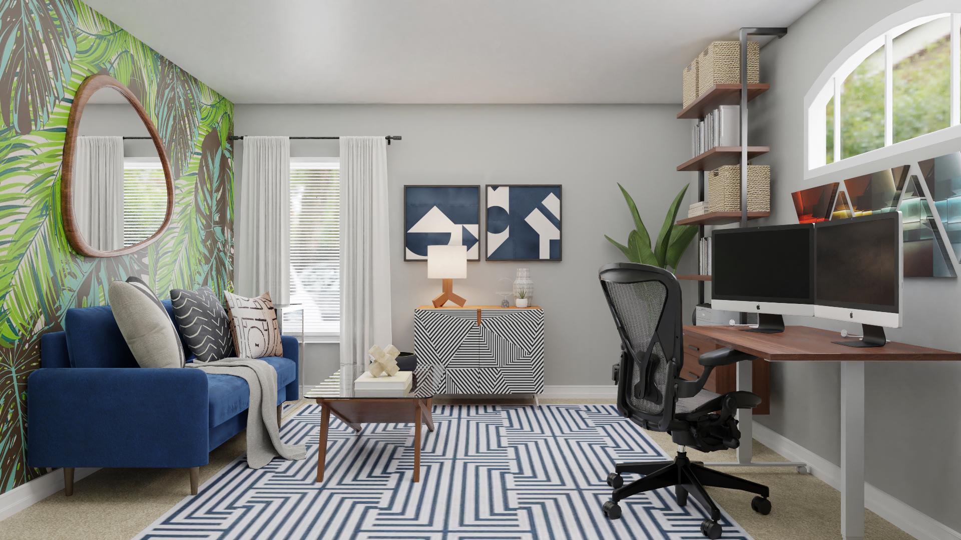 Tropical Wallpaper: Eclectic Home Office Studio