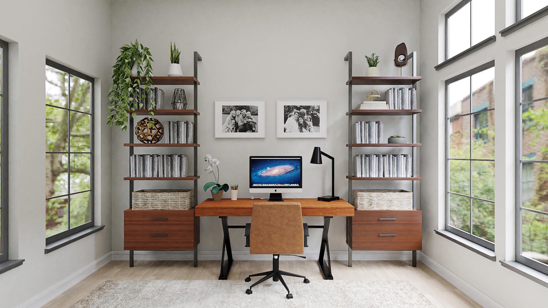 Wooden Bookcases: Mid-Century Modern Home Office