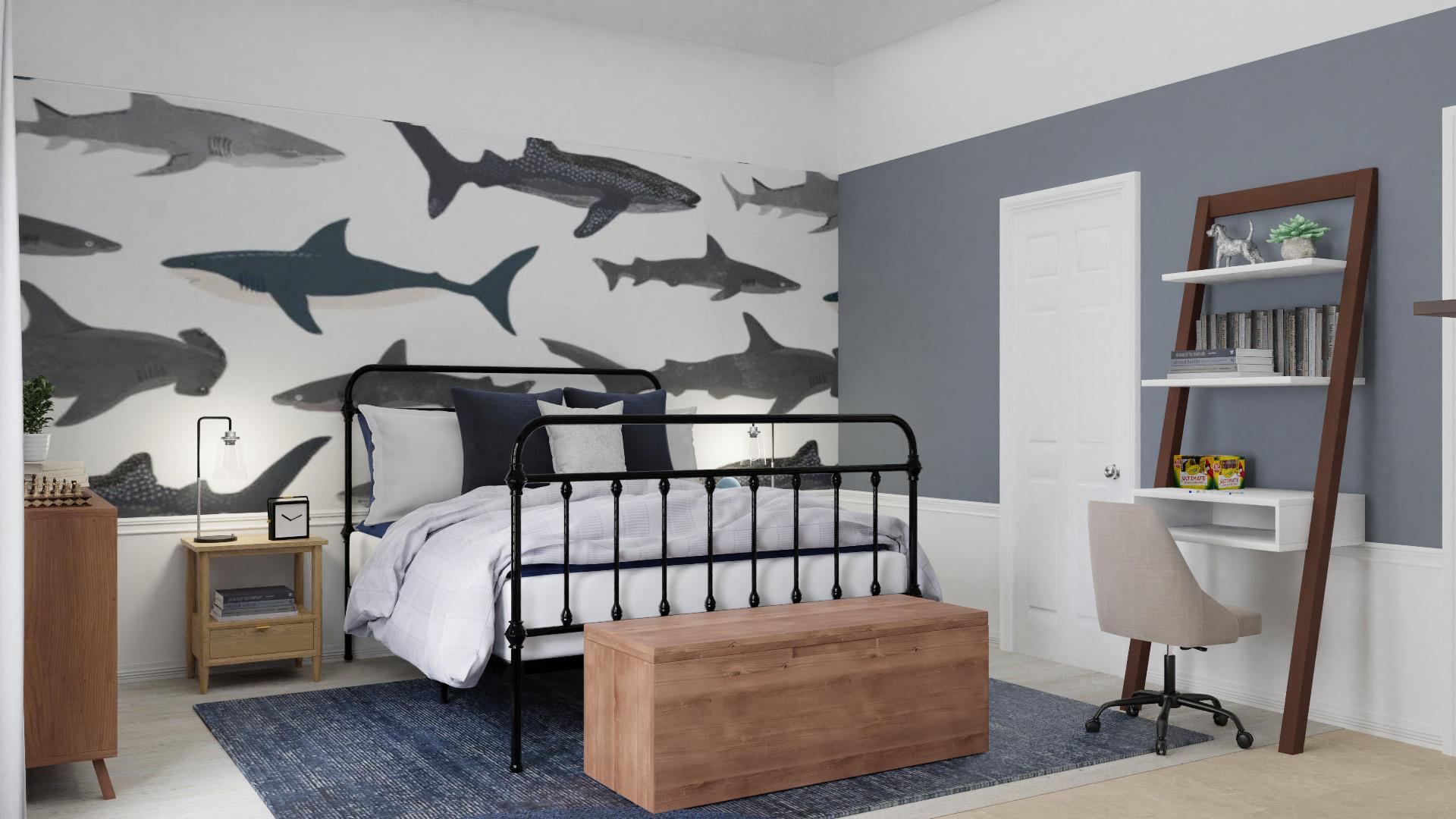Shark-Theme Kids Bedroom with Oceanic Accents