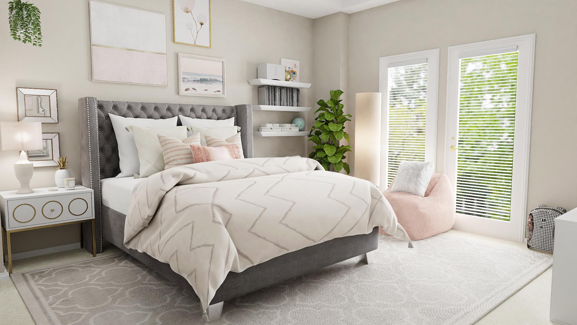A Transitional Bedroom With A Twist of Glamor