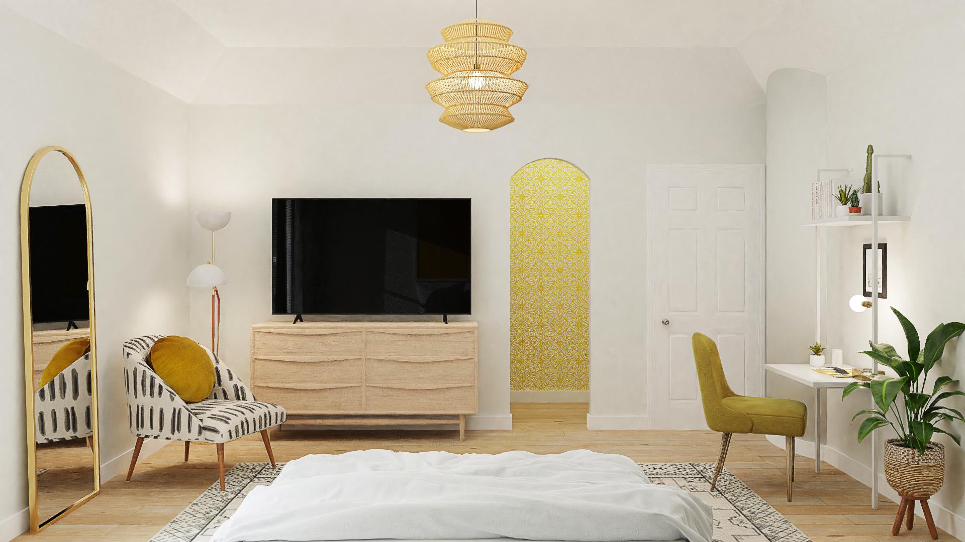 A Bohemian Bedroom With Mustard Yellows & Gold Hues