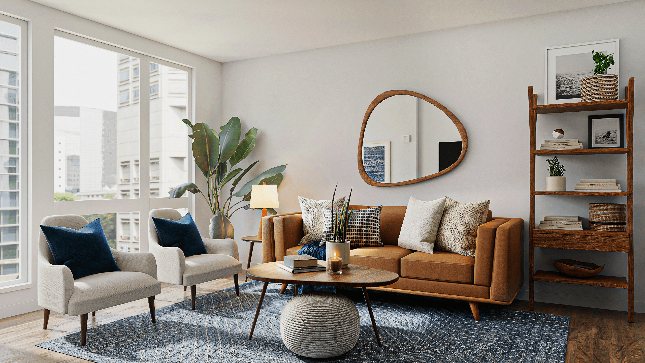 A Calm & Bright Mid-Century Modern Living Room