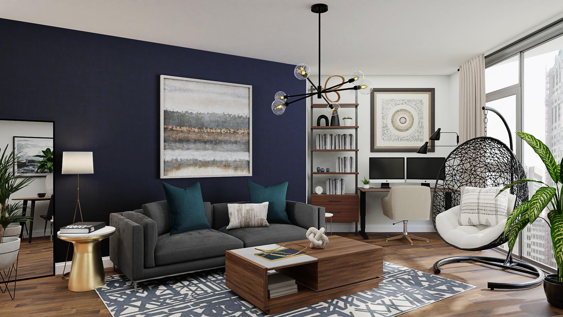 A Glam Living Room With Industrial Accents