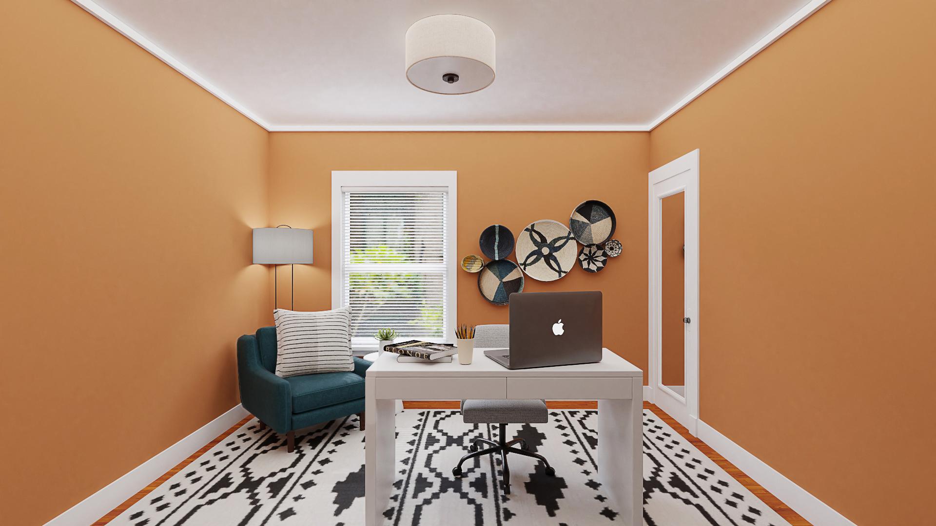 Zesty Orange: A Mid-Century Boho Home Office 