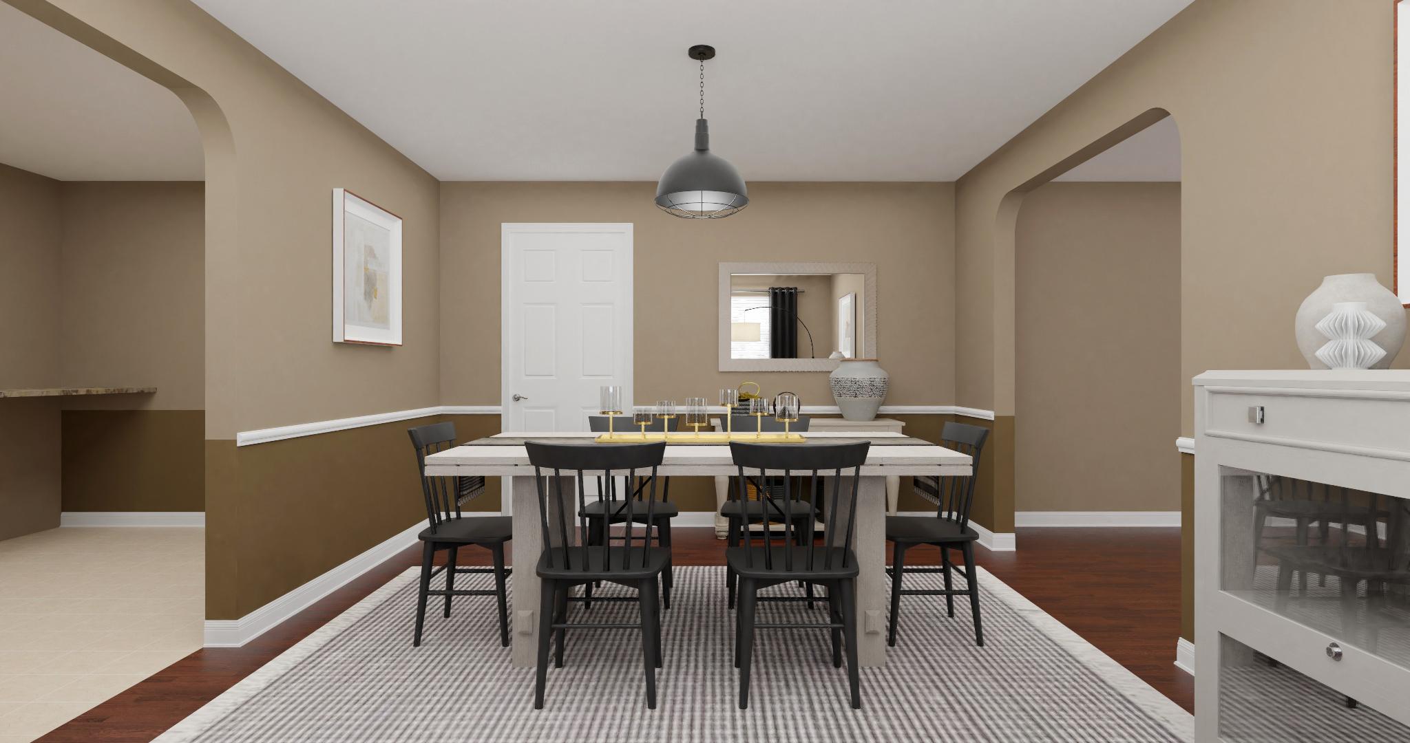 A Taupe Mid-Century Transitional Living/Dining Room
