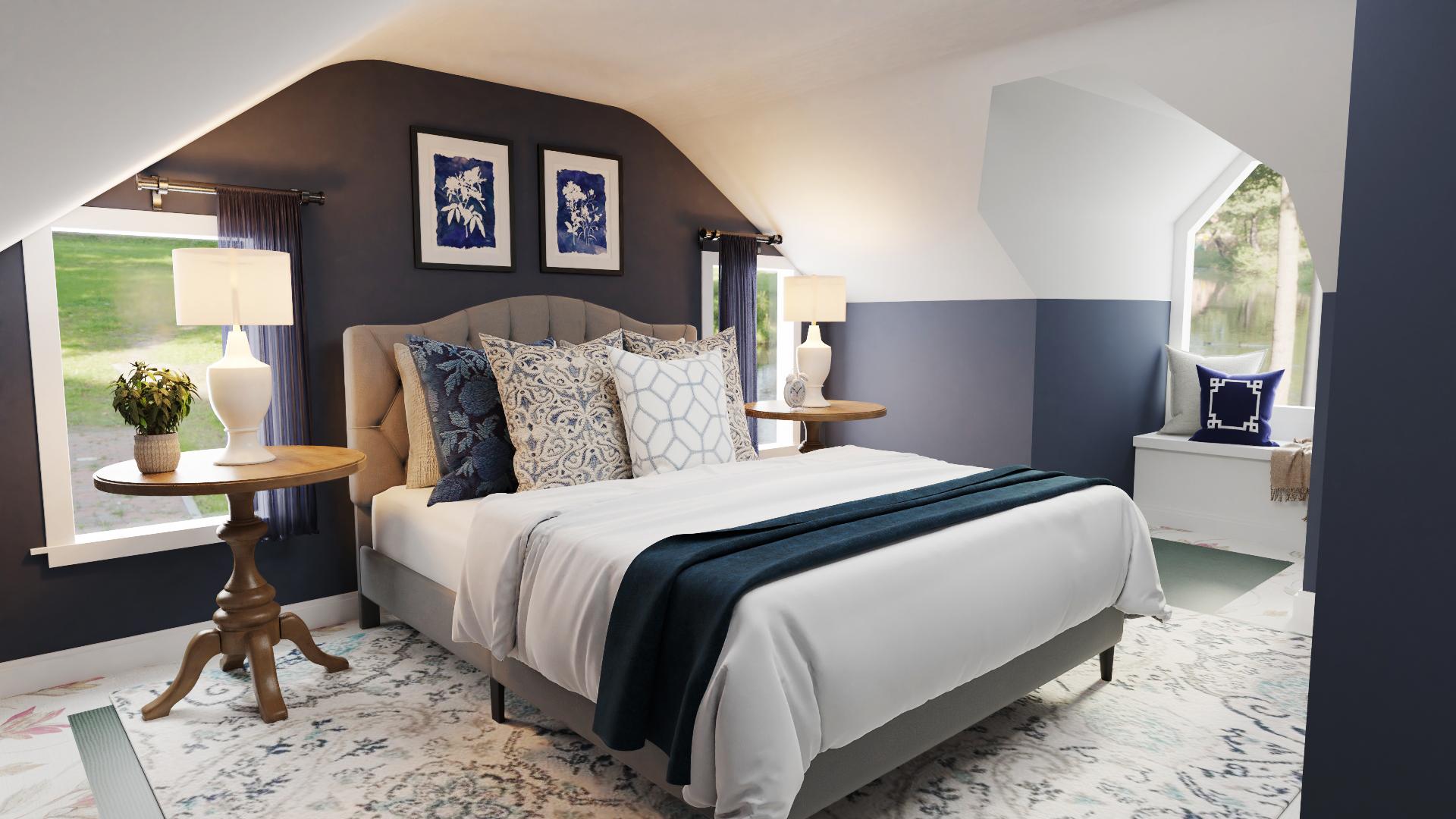 Two-Tone Wall: A Dramatic Transitional Bedroom 
