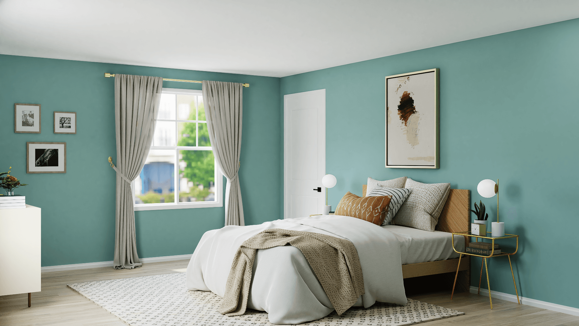 Cool Mint Walls: A Mid-Century Modern Bedroom
