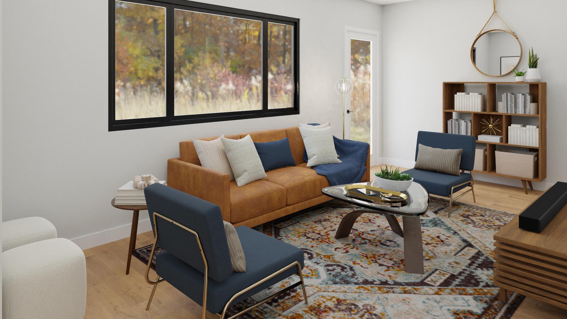 A Mid-Century Living Room With Dashes Of Gold Hues