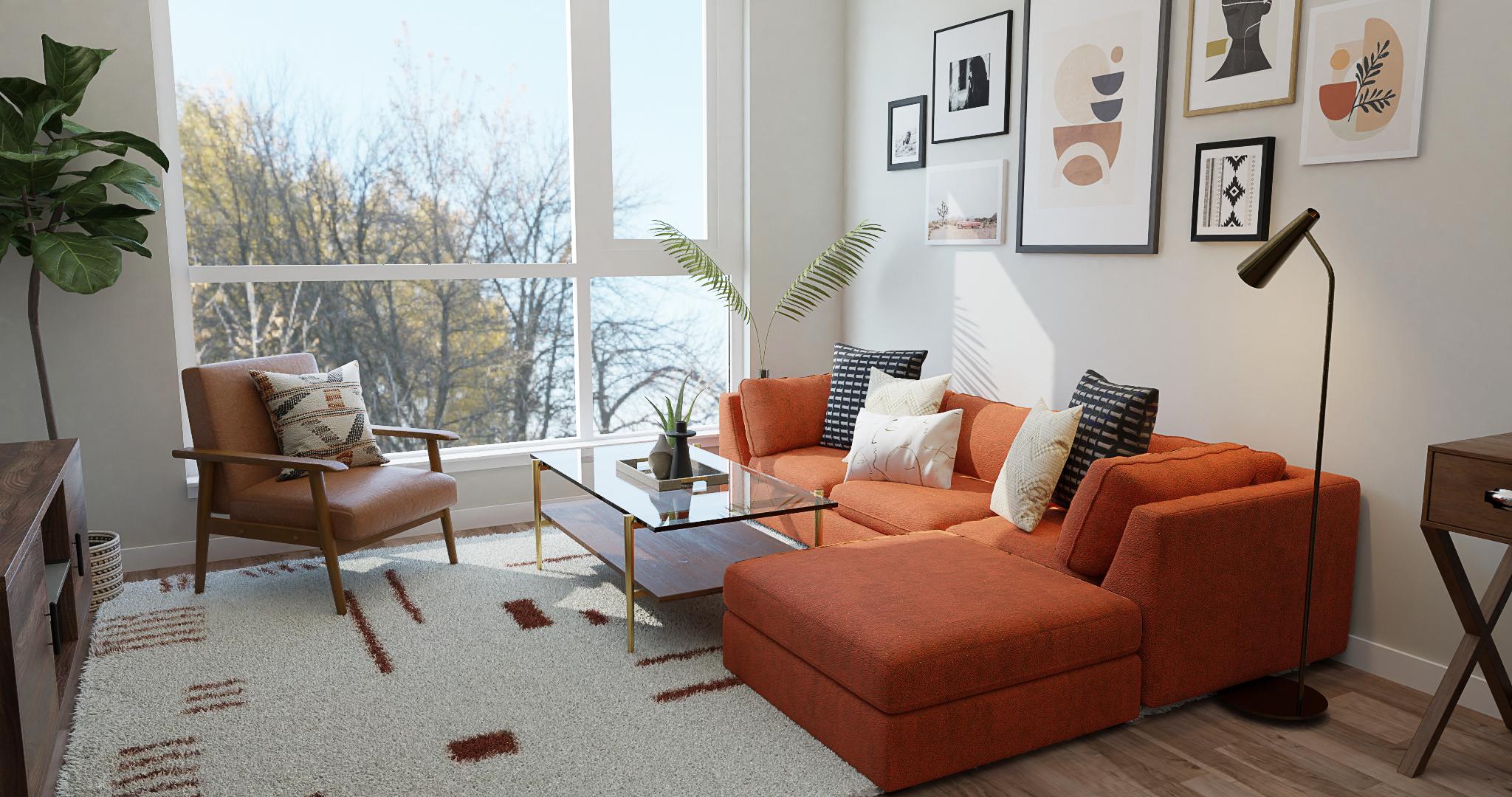 A Modern Living-Dining Room In Tangerine Colors
