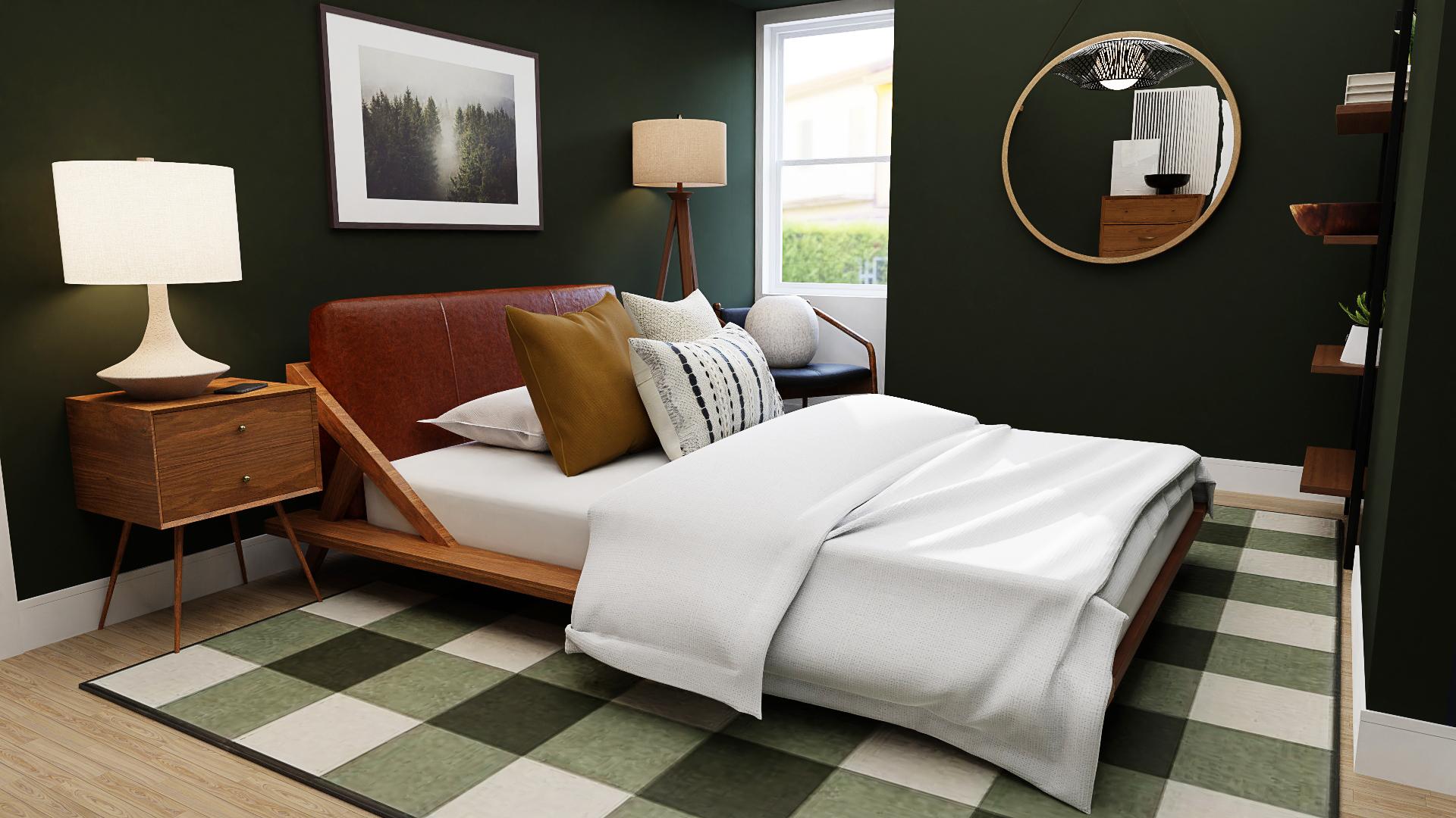 Fern & Pearl Buffalo Checkered Rug: A Rustic Modern Bedroom