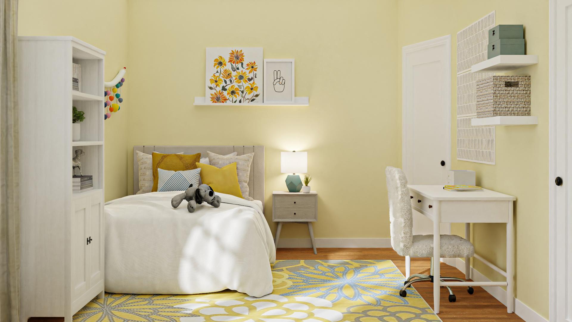 An Eclectic Bedroom Beaming In Cheerful Sunshine Yellows 