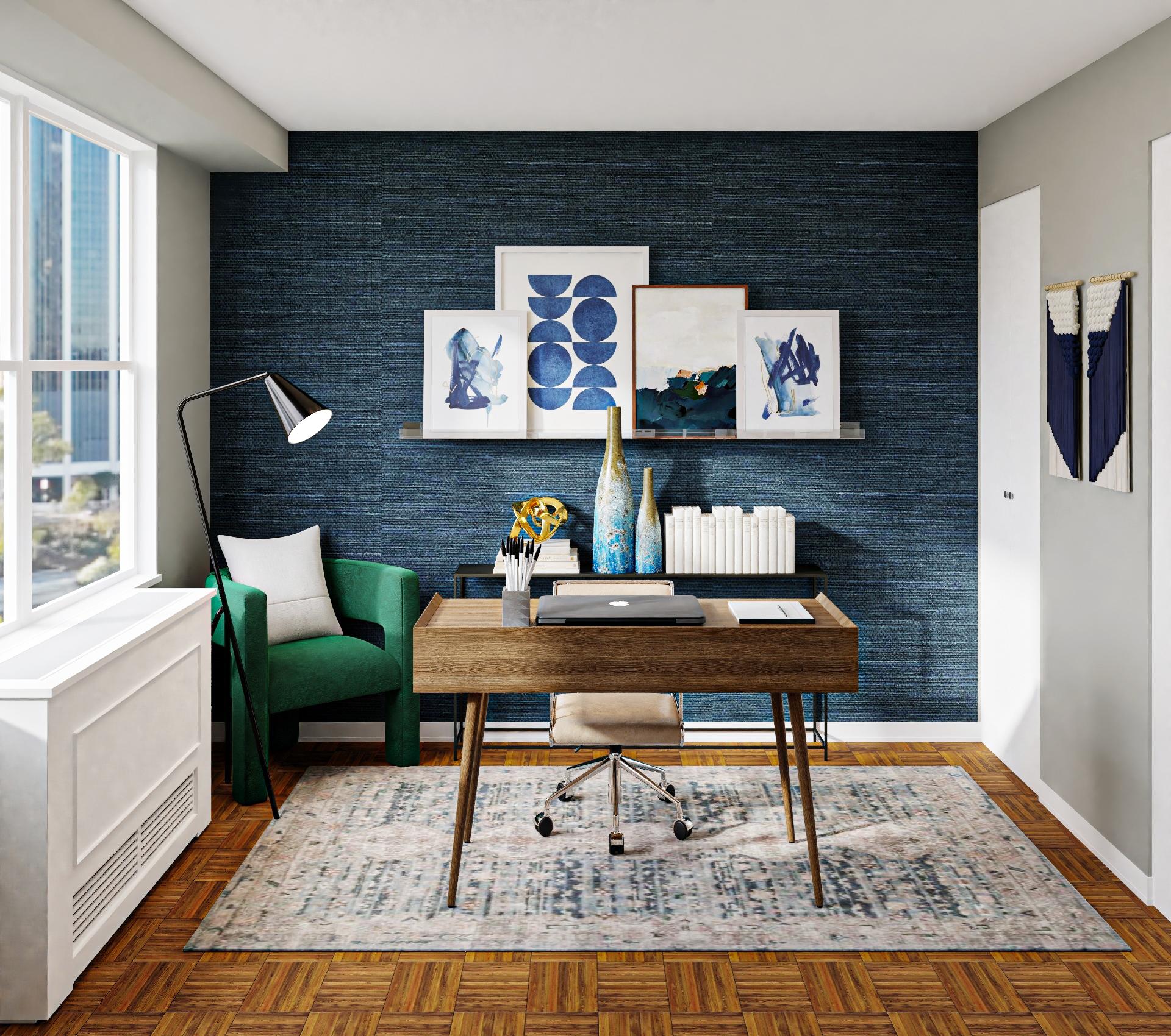 Denim Hues Add Glam To This Modern Home Office