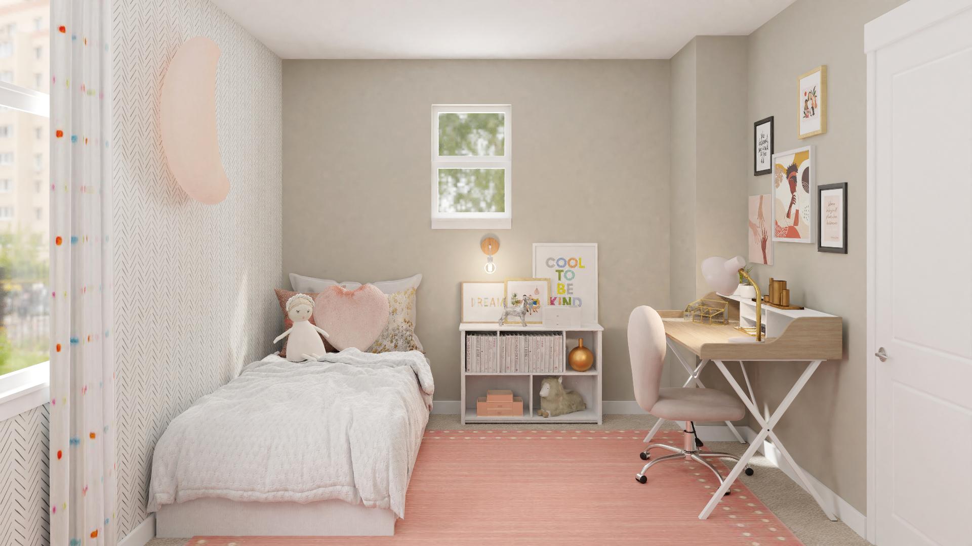 A Kids Bedroom With Modern Accents & Pastel Colors