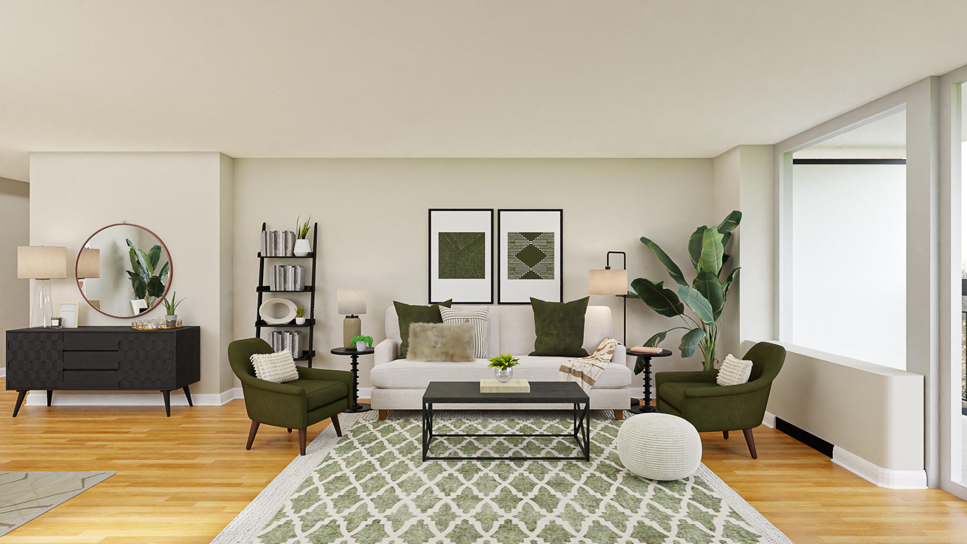 Shades of Green: A Mid-Century Modern Living-Dining Room