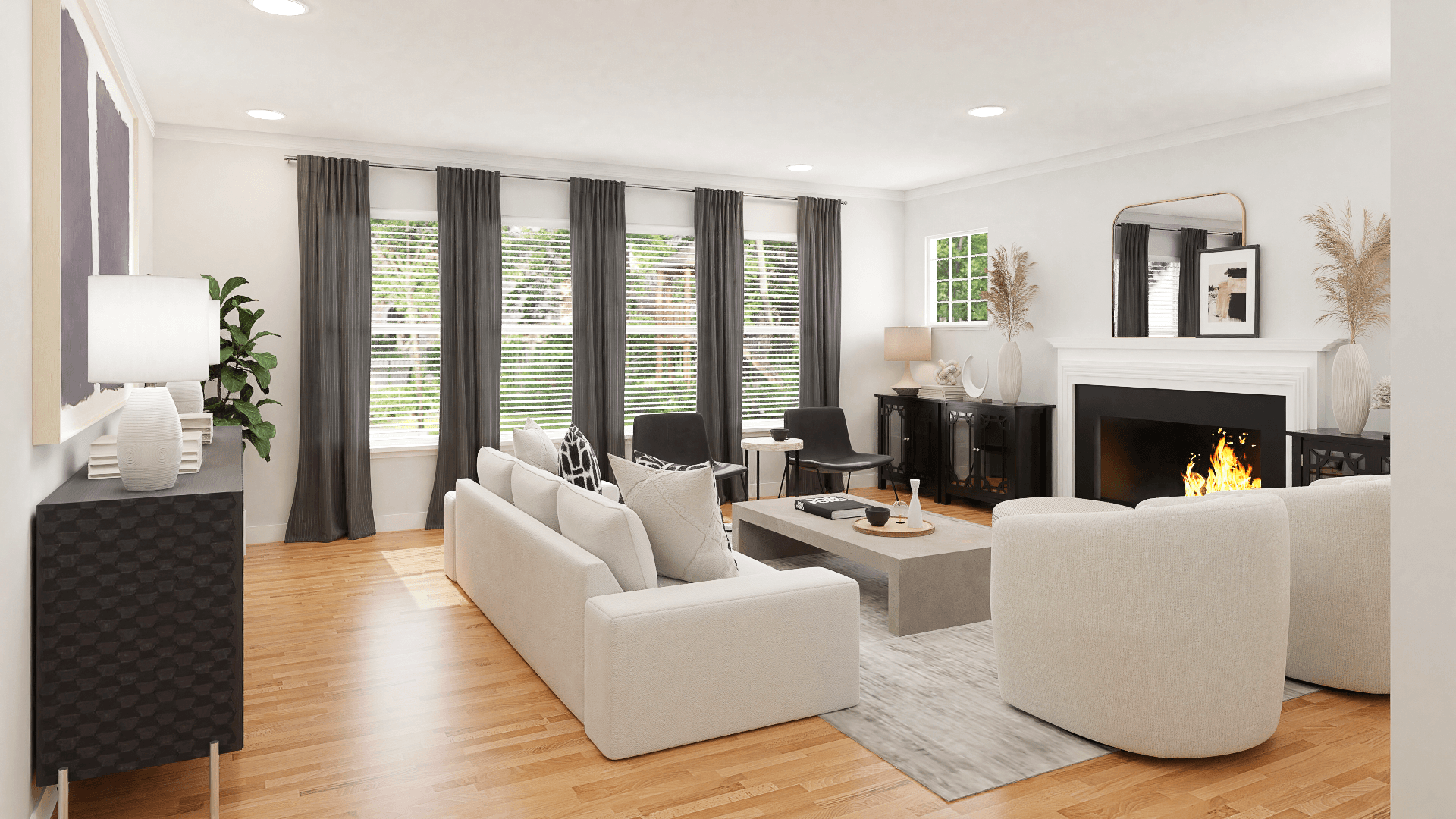 A Black & White Contemporary Living-Dining Room