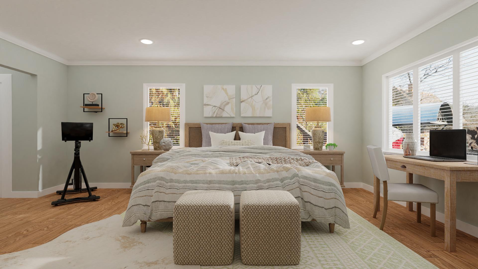 Transitional Coastal Bedroom With A Charissa Armchair