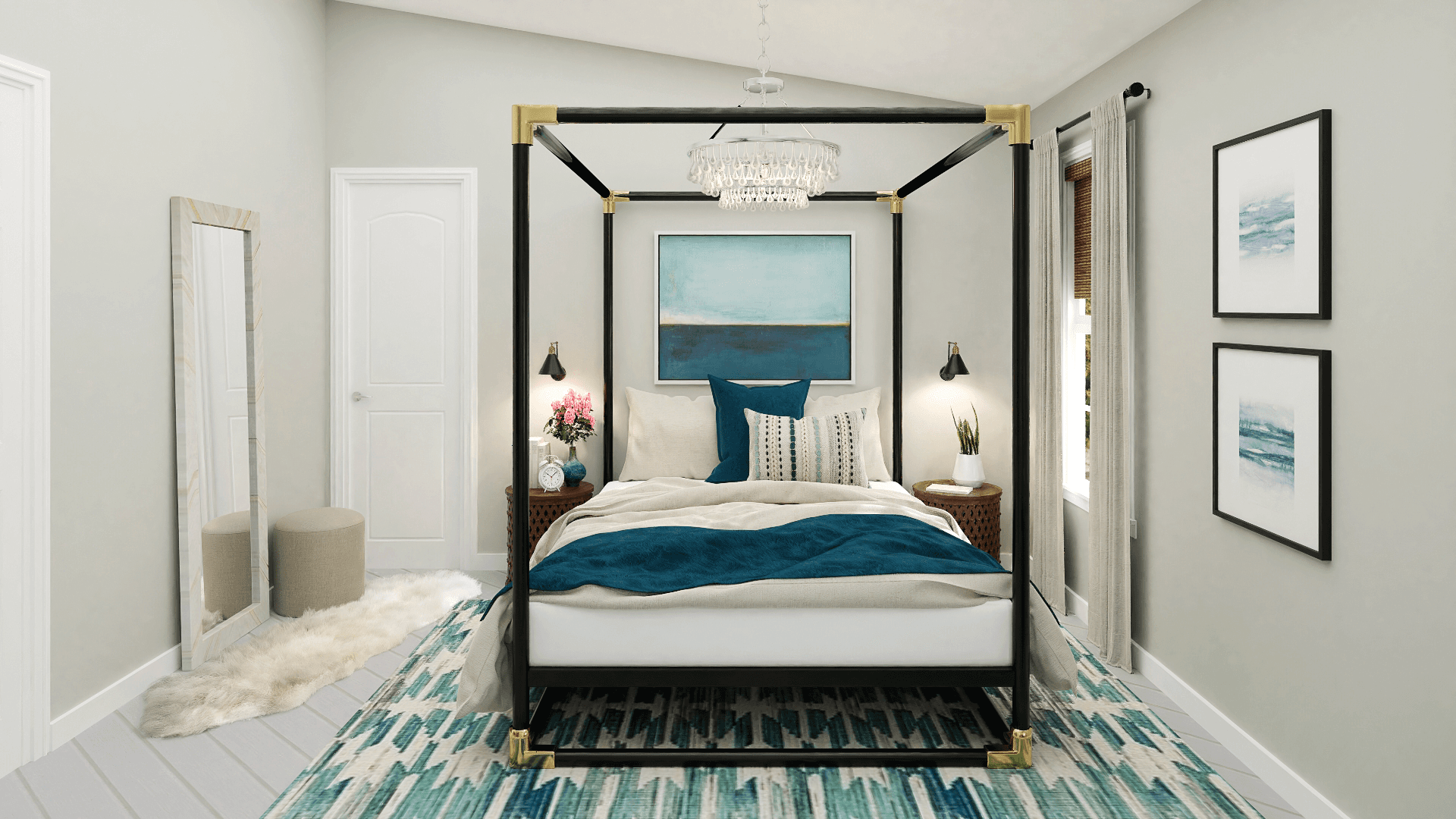 A Glam Bedroom In Coastal Blues