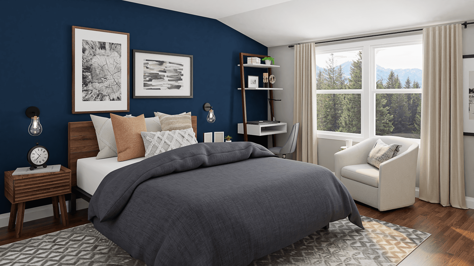 Bold Blues & Warm Whites: A Mid-Century Modern Bedroom