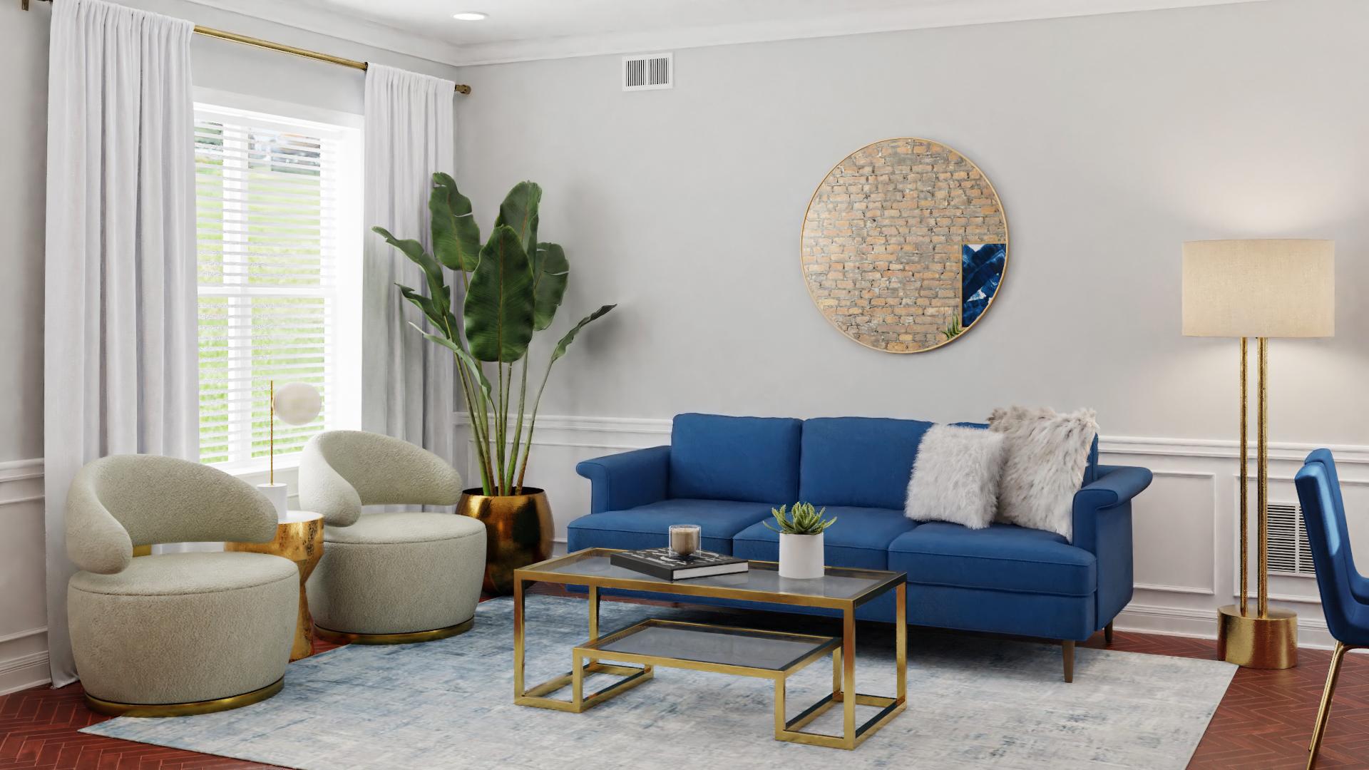 All Things Brick & Blue: A Contemporary Glam Living-Dining Room
