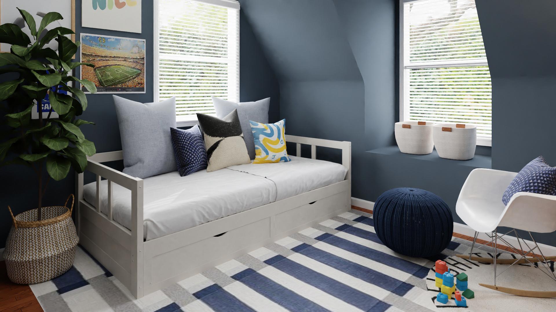 Pops Of Blue & Yellow: An Eclectic Bedroom For A Kid