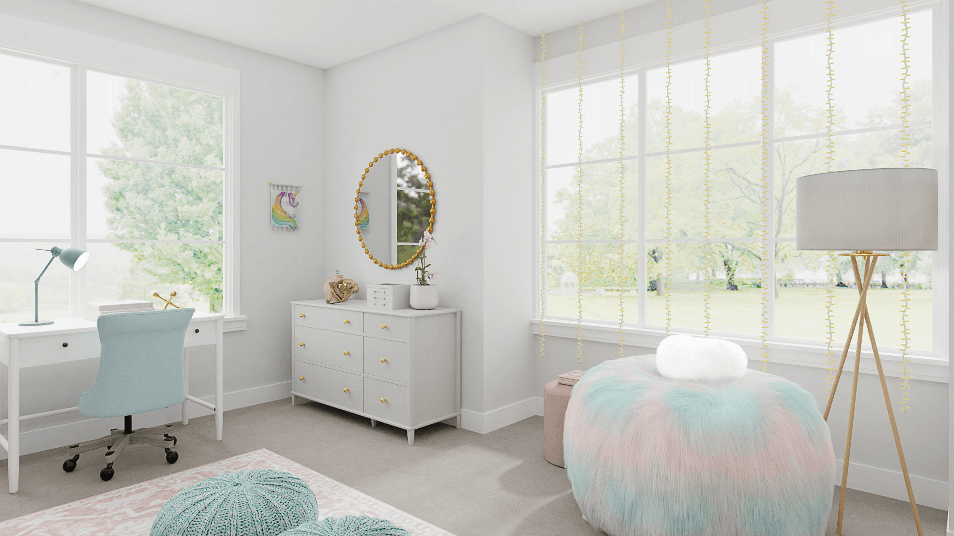 A Pastel Themed Glam Transitional Kids Bedroom