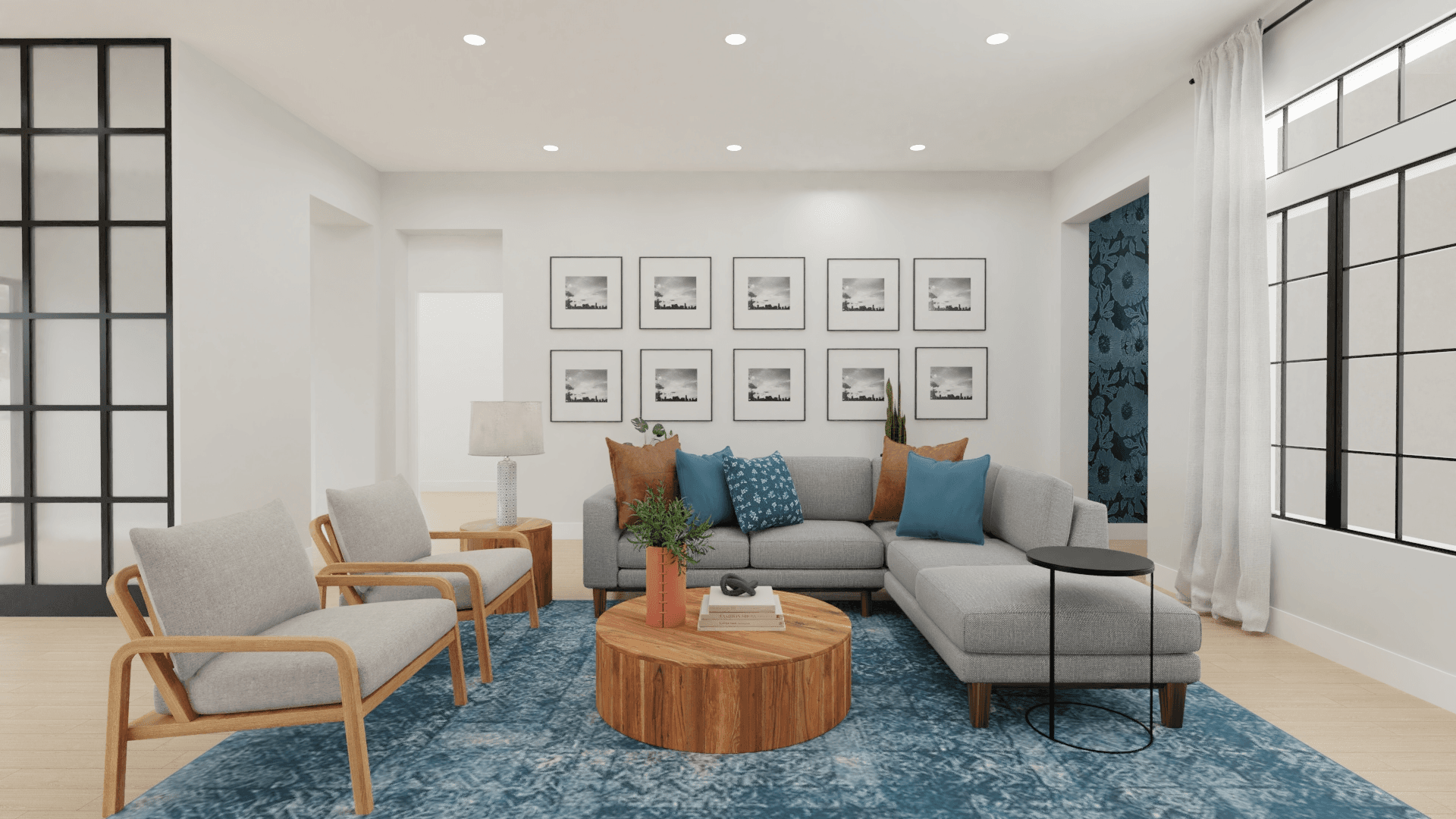 Mid Century Modern Living Room With A Pop Of Teal