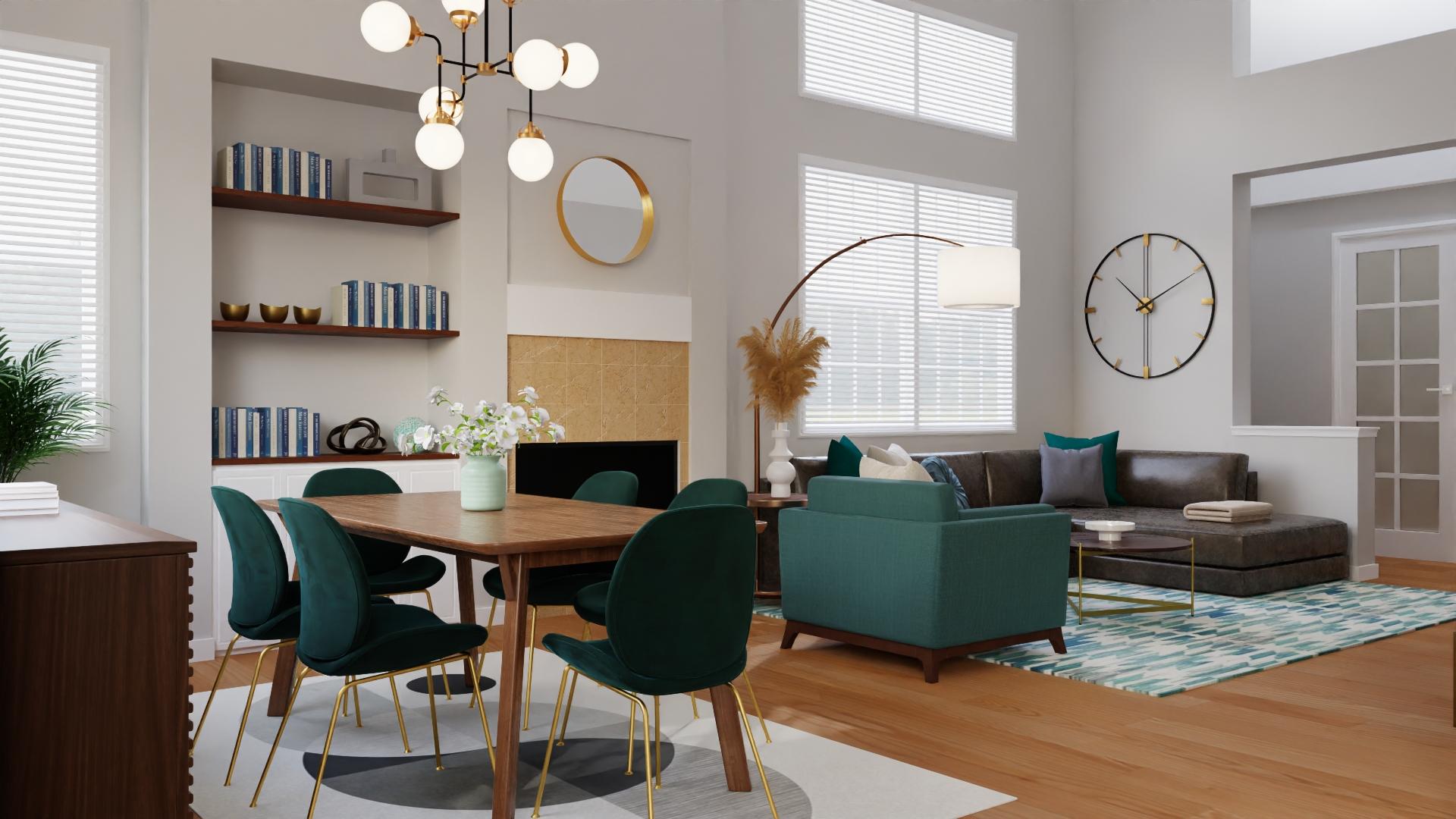 Mid-Century Glam Open Living Dining Area 