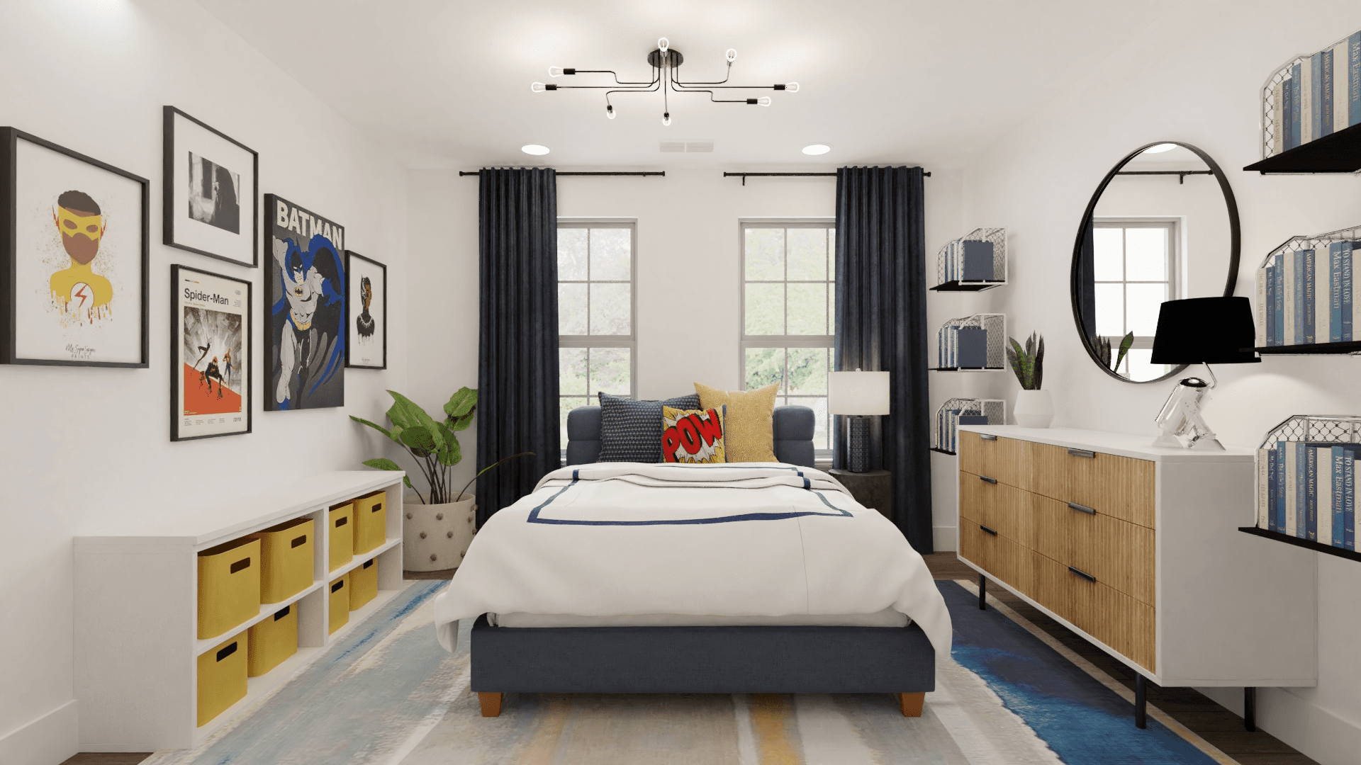 Superhero Themed Kids Bedroom with Pops of Color