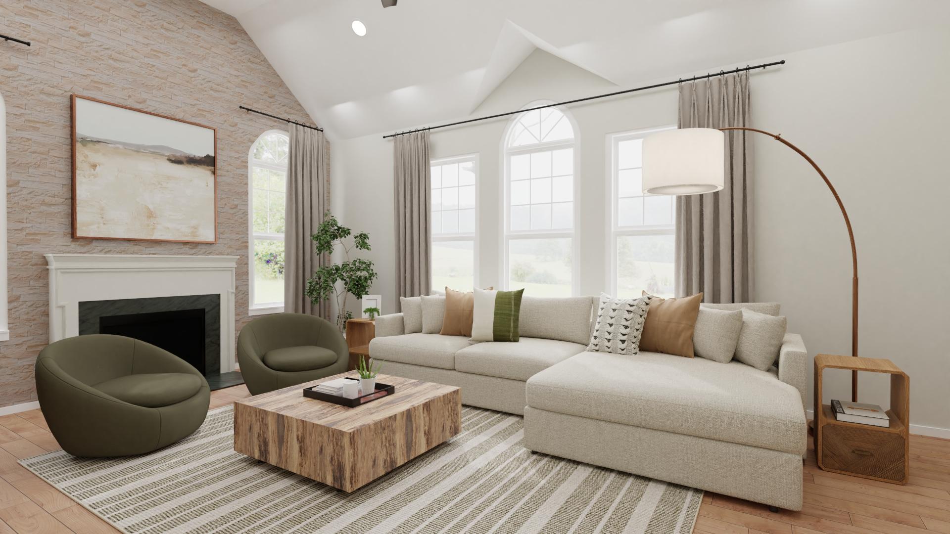 Transitional Rustic Living Room with Large Cozy Sectional