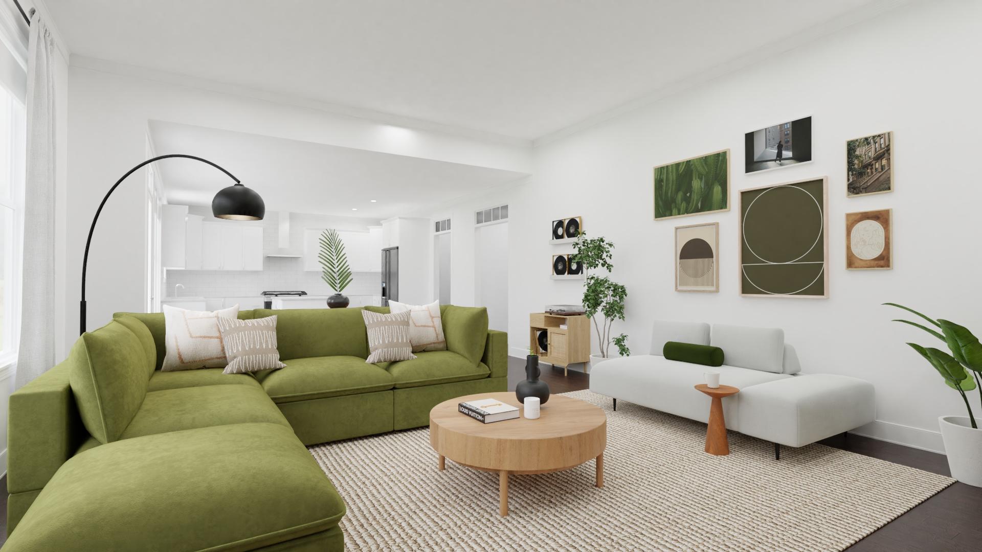 Mid-Century Modern Living Area with Green Tones