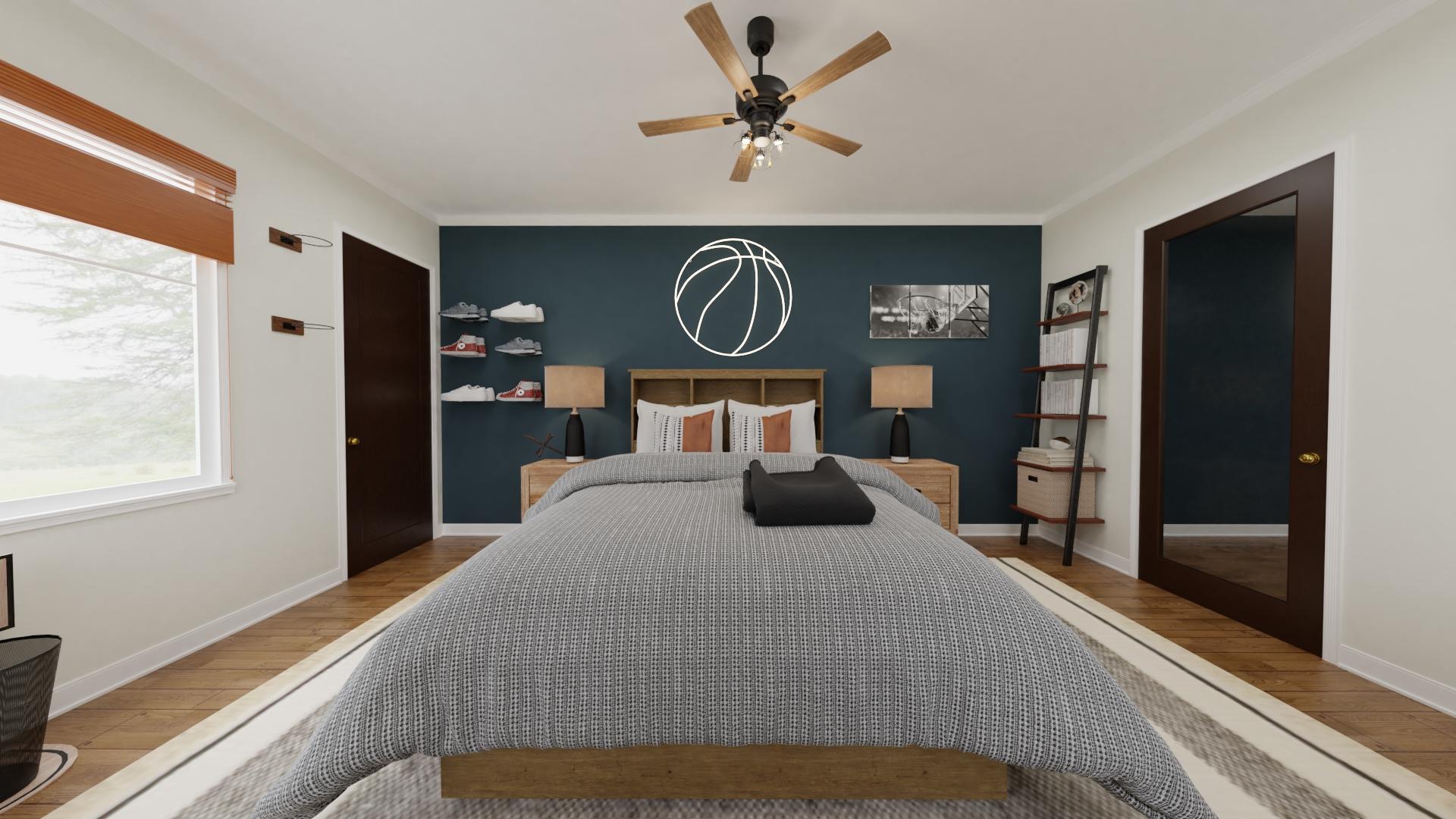 Rustic Industrial Bedroom with a Basketball Theme