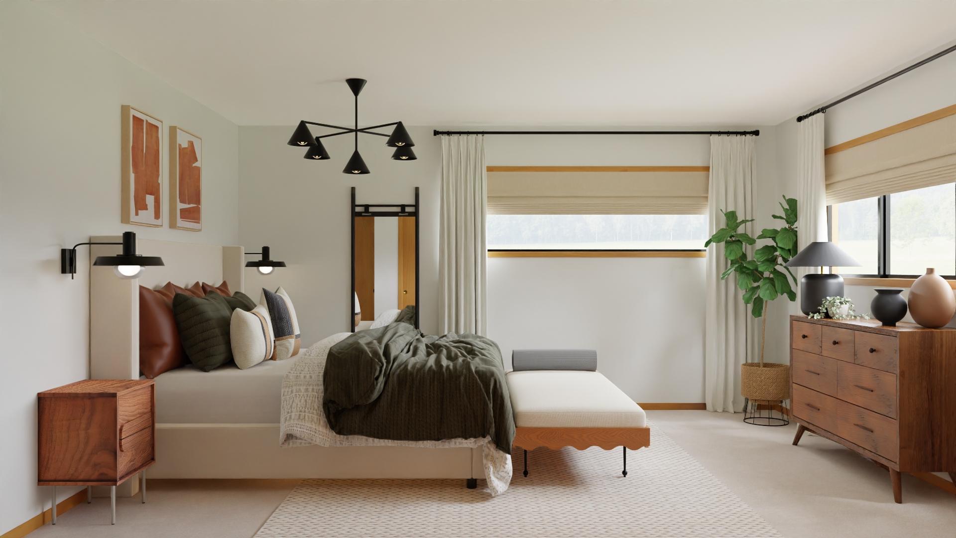 Mid-Century Modern Bedroom with Earthy Hues
