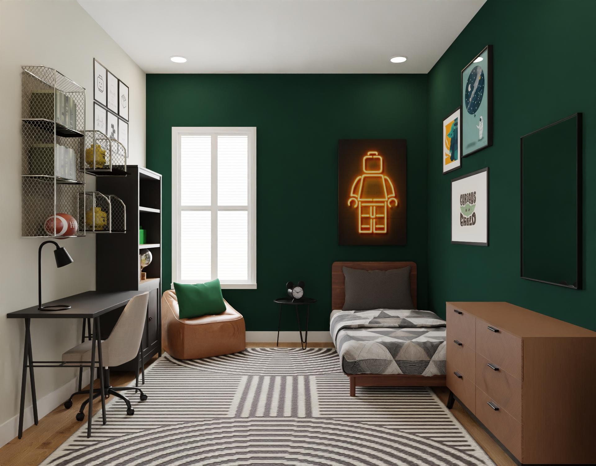Modern Kid's Bedroom with Green Accent Walls