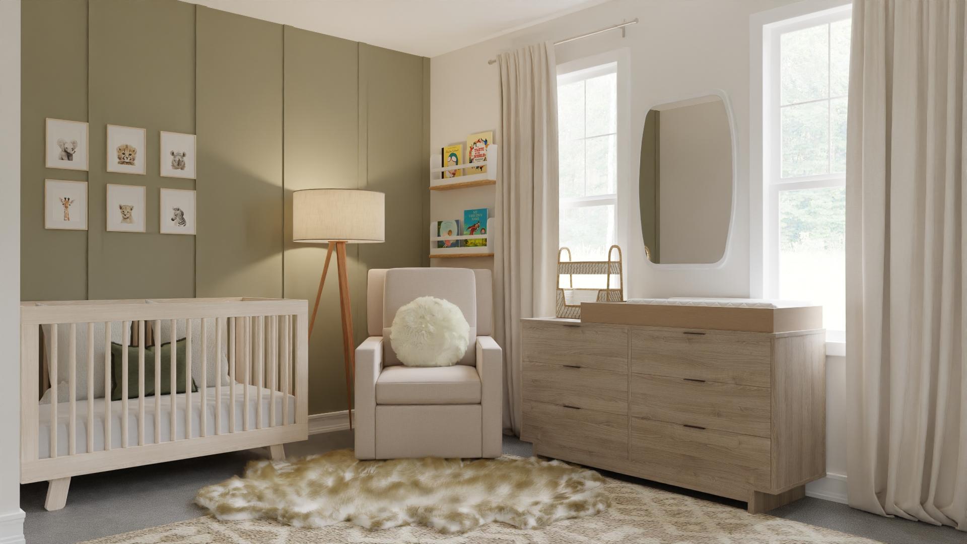 Boho Nursery with Green Accent Wall