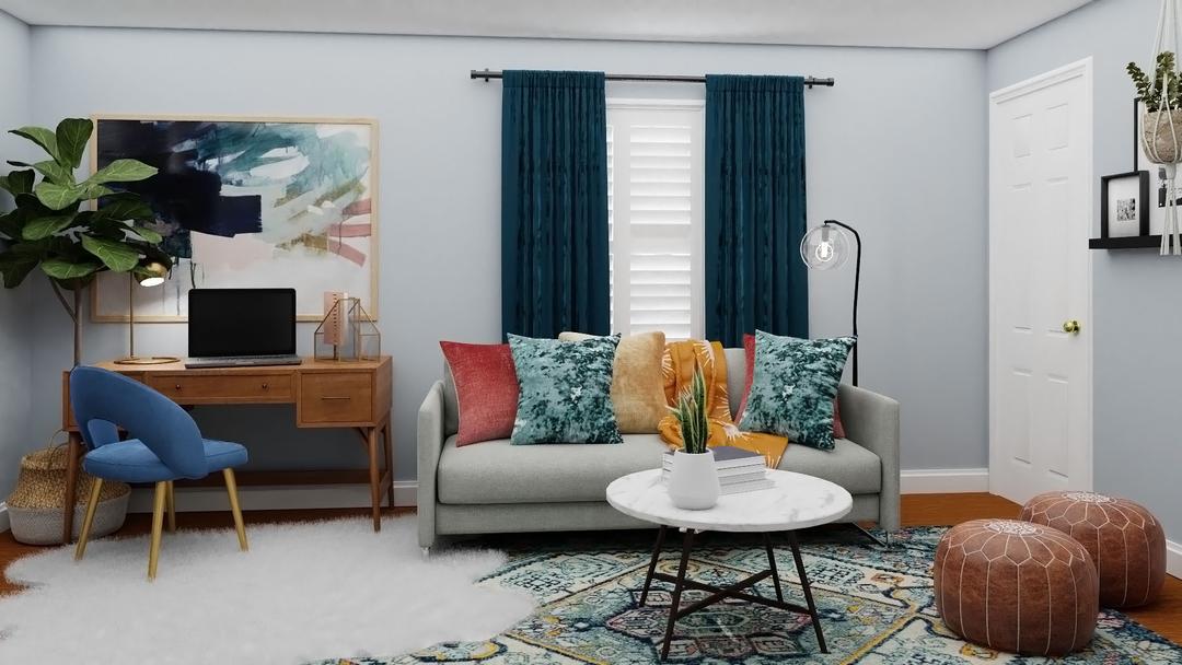 Colorful Mid-Century Glam Living Room | Spacejoy